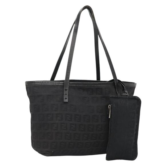 FENDI Zucchino Canvas Hand Bag Black Silver - Picture 1 of 12